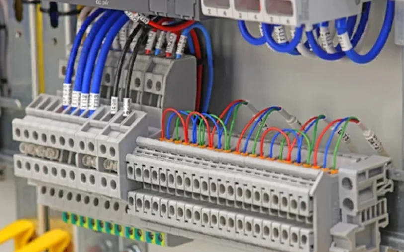 Terminal blocks and wiring inside a control enclosure